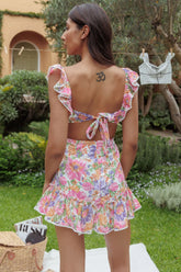 Porcia Tied Back Frill Dress White Multi